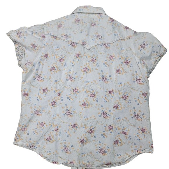 ariat short sleeve button floral blouse white with flowers fancy buttons Large - Picture 2 of 5